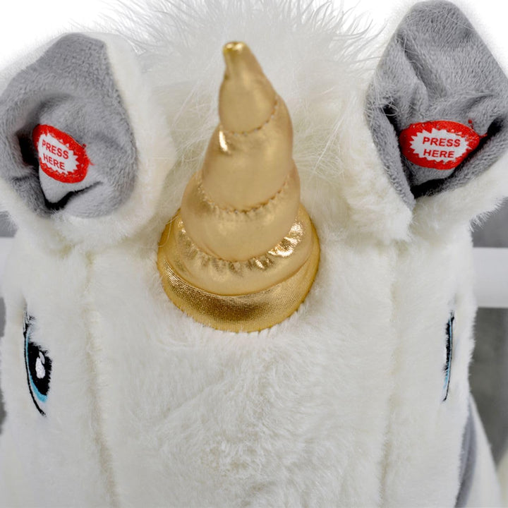 Moni Plüsch Einhorn Schaukeltier Moon WJ-6188, Handgriffe aus Holz Musikfunktion weiss, Weiß