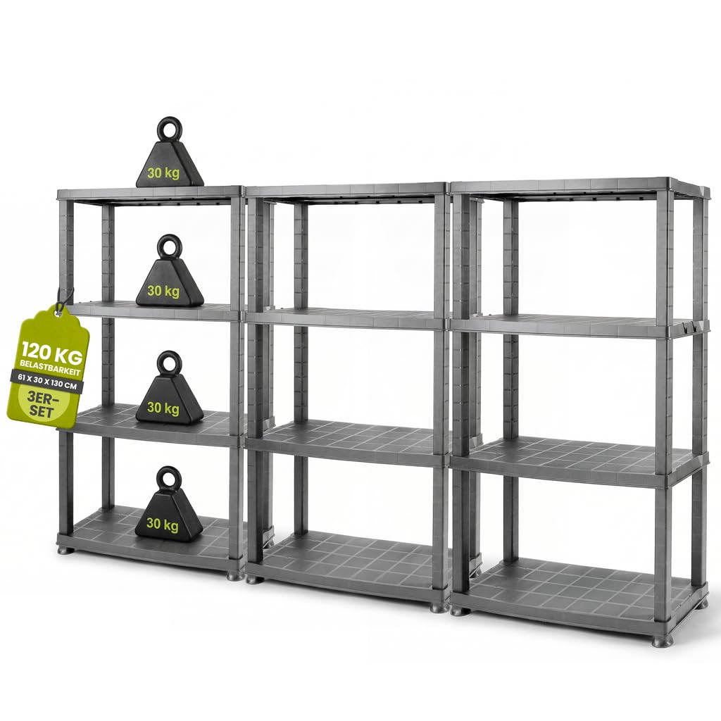 Kreher® Kunststoffregal „Neo“ mit 4 Böden - Steckregal für Haushalt, Keller &amp; Garage - Standregal, L
