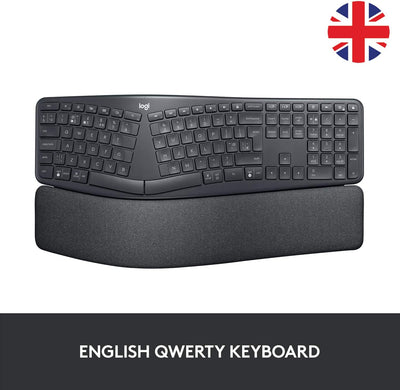 Logitech ERGO K860 - kabellose ergonomische Tastatur mit geteilter Tastenanordnung, UK QWERTY - Grap