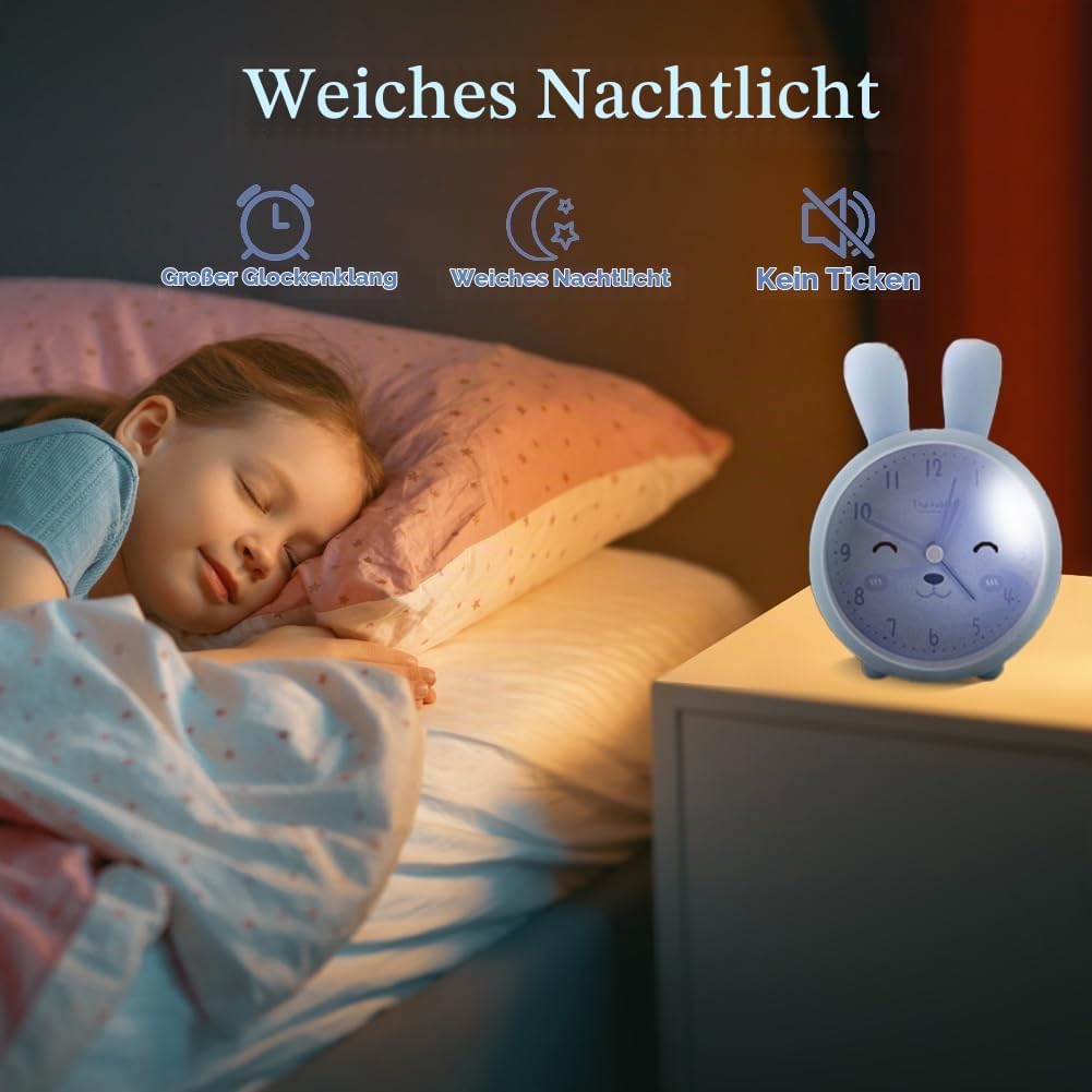 Abnaok Wecker Kinder Nachtlicht lernuhr Einschulung (Blau), JYDE23-117, Blau