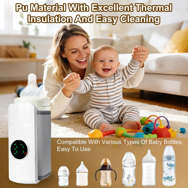 Flaschenwärmer Baby, Unterwegs Babyflaschen Wärmer mit LCD-Display USB-Ladung, 6-Temperaturstufen (3