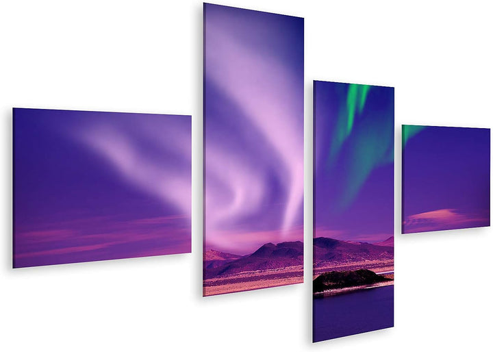 islandburner Bild auf Leinwand Nordlichter Aurora Borealis Nachthimmel See Landschaft Bilder Wandbil