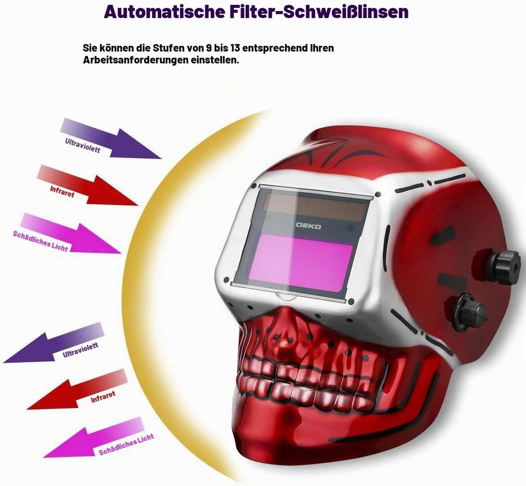DEKO Solarbetriebene Schweisshelm Automatik Schweisshelm Professionelle Haube mit Einstellbarem Scha