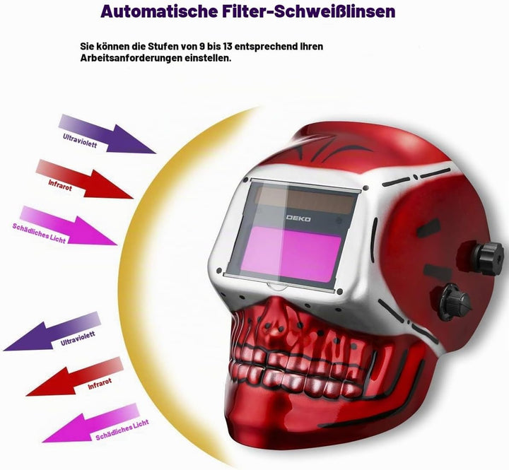 DEKO Solarbetriebene Schweisshelm Automatik Schweisshelm Professionelle Haube mit Einstellbarem Scha