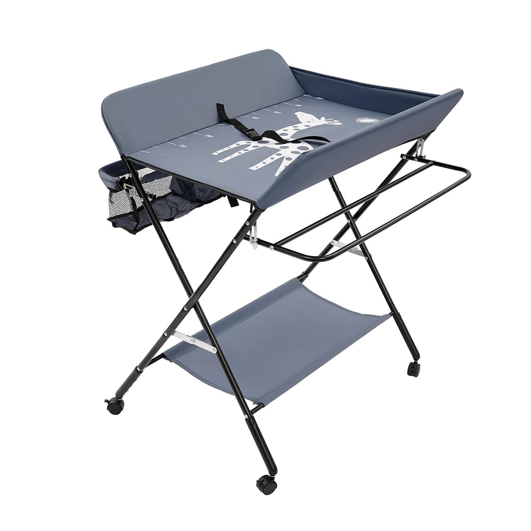 Wickeltisch Mobiler, Wickelkombi Klappbar Höhenverstellbar, Baby Wickelkommode mit Wickelauflage, Si