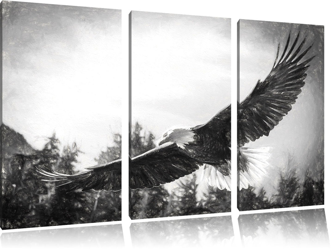 Pixxprint Adler als Leinwandbild | Grösse: 3 Teilig (120x80) | Wandbild| Kunstdruck | fertig bespann