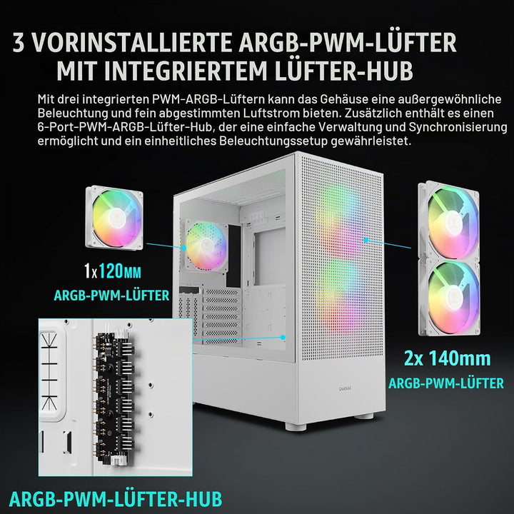 GAMDIAS TALOS M3 MESH ATX Gaming Midi-Tower PC-Gehäuse, Enthält 3 x 120mm ARGB PWM-Lüfter mit Lüfter