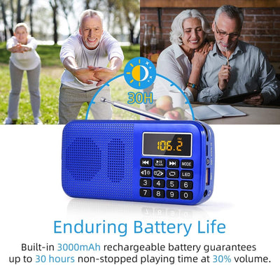 PRUNUS J-725 FM UKW Radio Klein, Kofferradio Tragbares Radio Wecker, Radio Batteriebetrieben mit 300