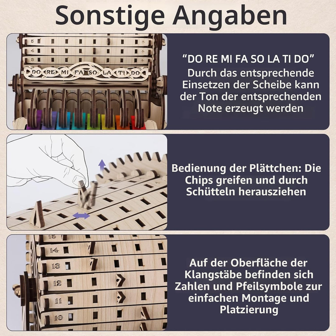nicknack Holz 3D Puzzle Musikbox Mechanisch Handgekurbelt Modellbausatz Holzpuzzle für Erwachsene Te