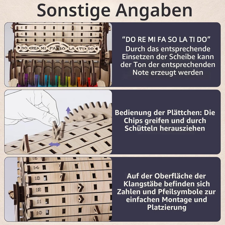 nicknack Holz 3D Puzzle Musikbox Mechanisch Handgekurbelt Modellbausatz Holzpuzzle für Erwachsene Te
