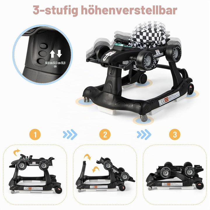 LIFEZEAL 4 in 1 Lauflernhilfe Baby, Höhenverstellbares &amp; Klappbares Babywalker, Baby Gehfrei ab 6 Mo