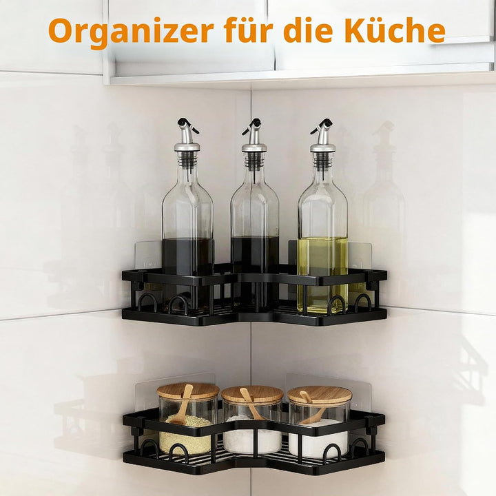 Duschregal, ohne Bohren, 2 Stück, Eckregal für Badezimmer, Aufbewahrung, Organizer, mit Haken, Zubeh
