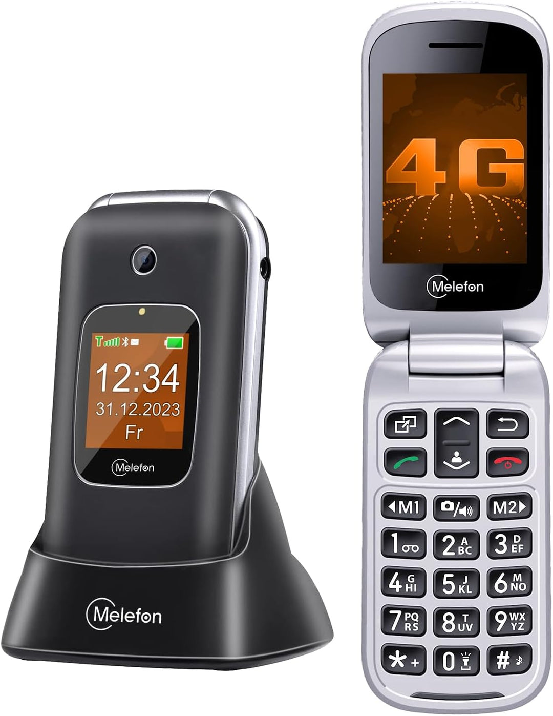 Melefon 4G Flip Handy für ältere Menschen, Telefon mit grosser Taste, lauter Lautstärke, 2,4+1,44 Zo