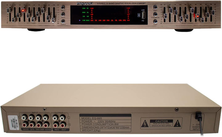 Toplionace EQ665 Stereo Equalizer, 220V Hifi Home EQ Equalizer Dual-10 BAND-Stereo Höhen Alt Bass Re