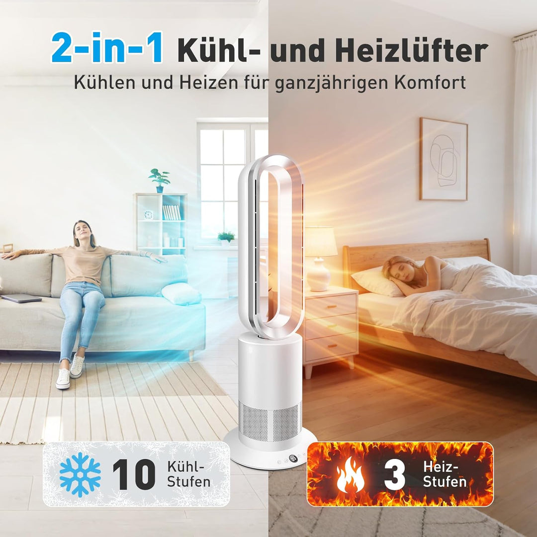 TP09Plus 2-in-1 Turmventilator - Heiz- & Kühlfunktion, 10 Kühl- & 3 Heizstufen, Fernbedienung & LED