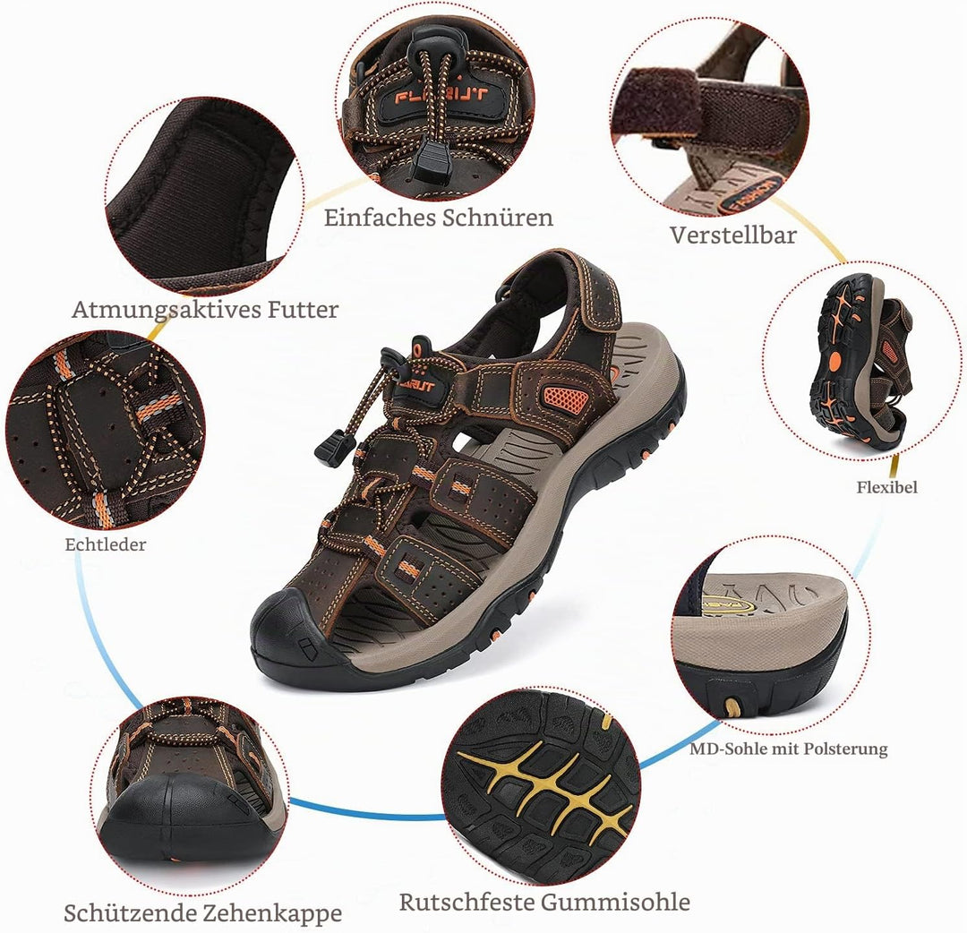 FLARUT Sandalen Herren Outdoorsandalen Sommer Wanderschuhe Trekkingsandalen Leder Strand Wandersanda