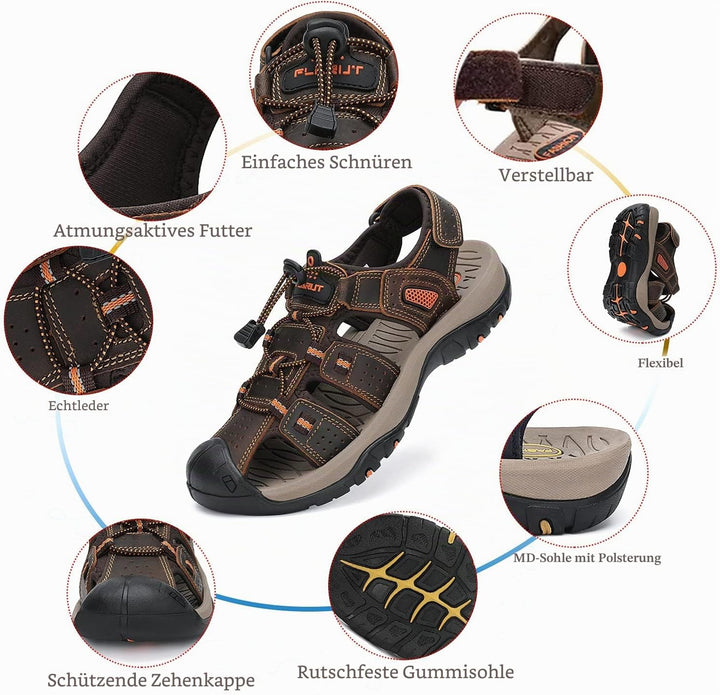 FLARUT Sandalen Herren Outdoorsandalen Sommer Wanderschuhe Trekkingsandalen Leder Strand Wandersanda