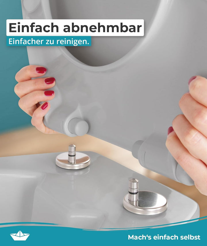 Calmwaters® Premium WC Sitz einfache Montage, Toilettendeckel bis 250 kg, Made in EU, aus antibakter