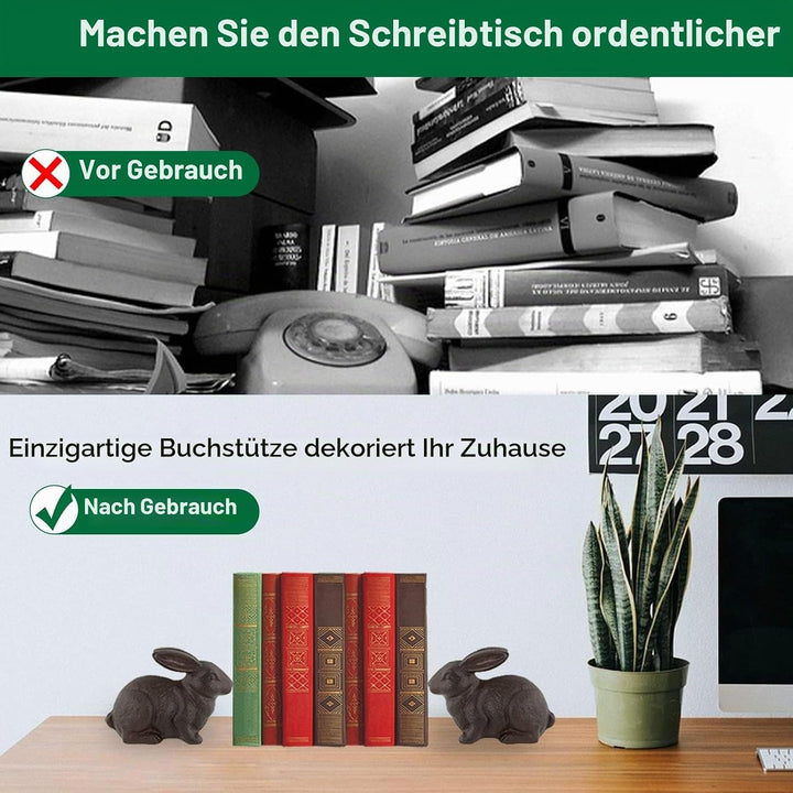 Kaninchen Statue Buchstützen, Vintage Gusseisen Tierform Buchstützen für schwere Bücher, Home Librar