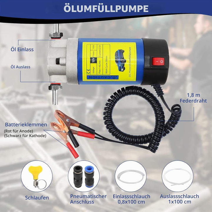 QLOUNI 12V 100W Ölabsaugpumpe Elektrisch Diesel Absaugpumpe 2-3L/min Ölwechselpumpe für Motorölwechs