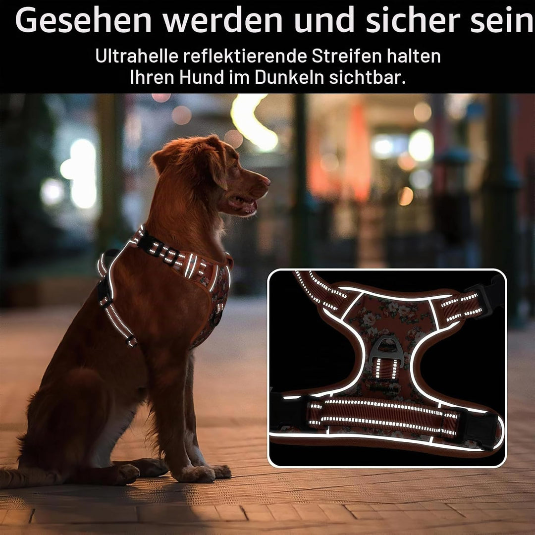 HEELE Hundegeschirr für grosse Hunde, Weich Atmungsaktiv Einstellbar Reflektierend Anti Zug Hundeges