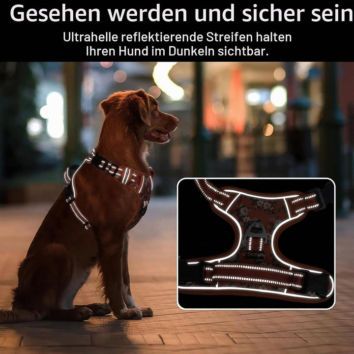 HEELE Hundegeschirr für grosse Hunde, Weich Atmungsaktiv Einstellbar Reflektierend Anti Zug Hundeges