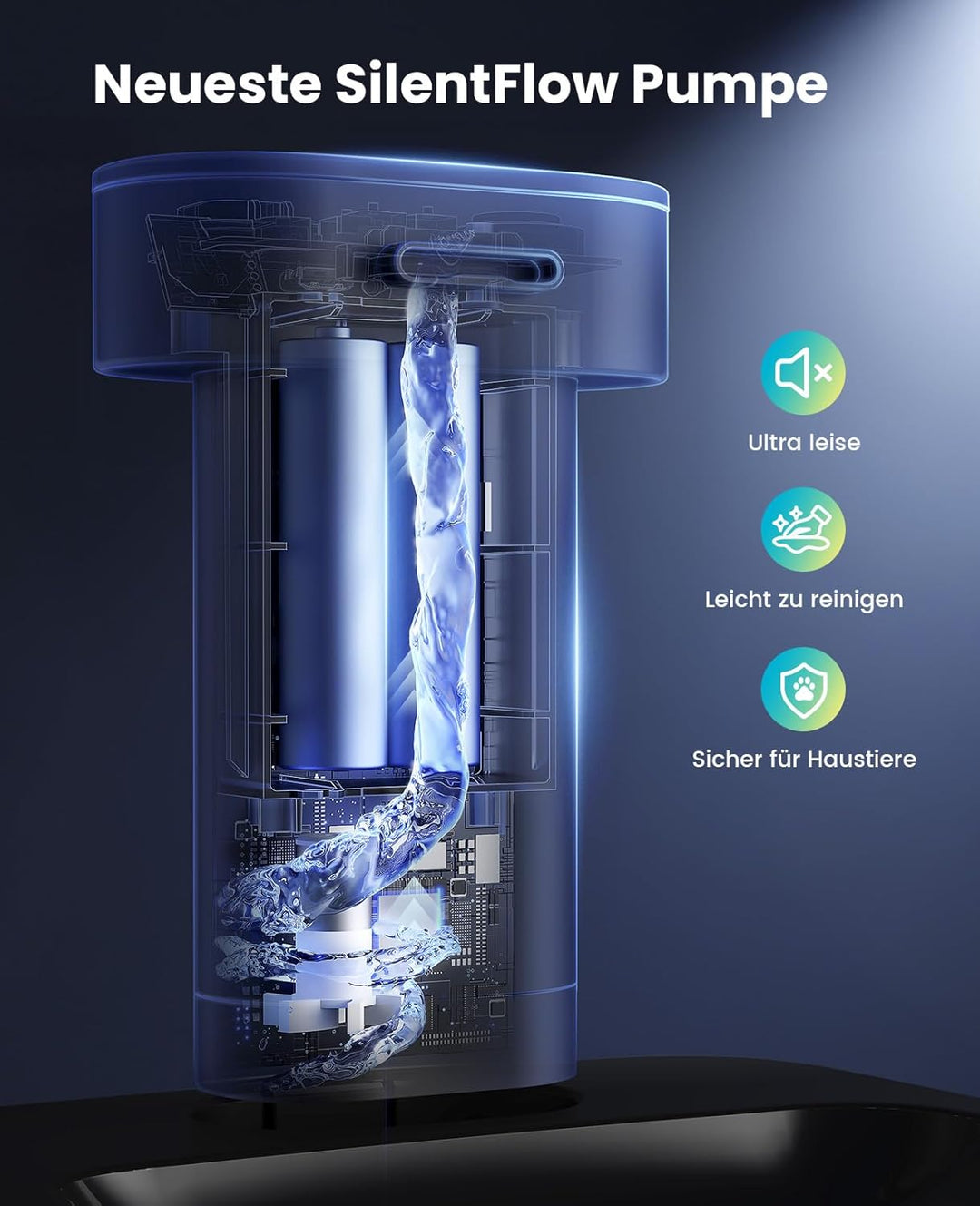 oneisall katzenbrunnen kabellos, 2.2 L trinkbrunnen für Katze kabellos mit bewegungsmelder, 20 dB ul