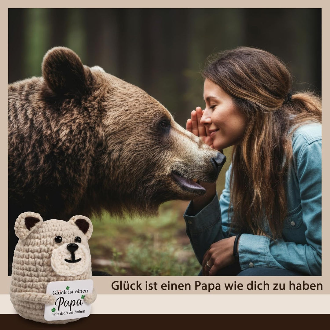 WenmthG Geschenke für Papa Pocket Hug Glücklicher Bär Glücksbringer Deutsch, Papa Geschenke Geburtst