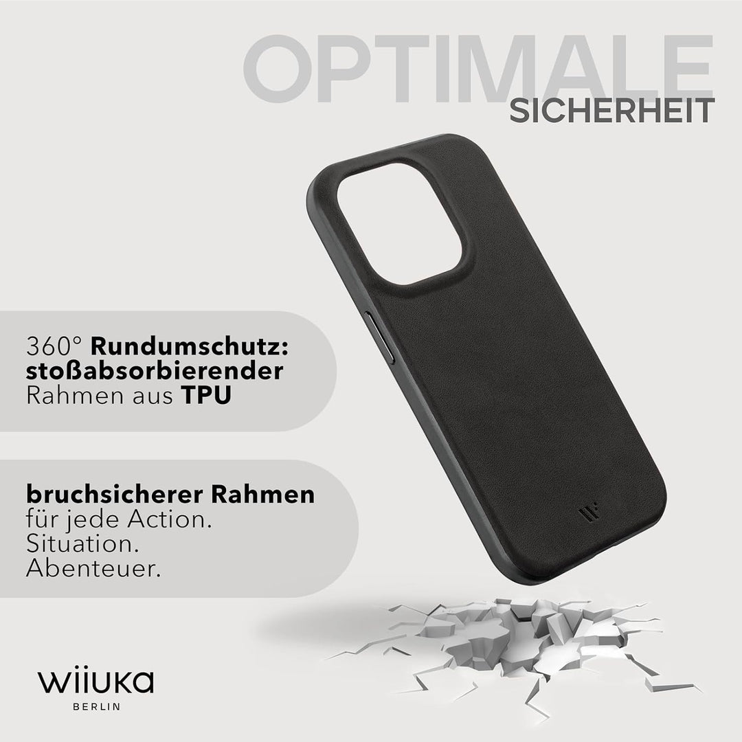 WIIUKA Hülle für iPhone 15 Pro, Leder aus Deutschland, Lederhülle extra Dünn, Premium Handyhülle, Ca
