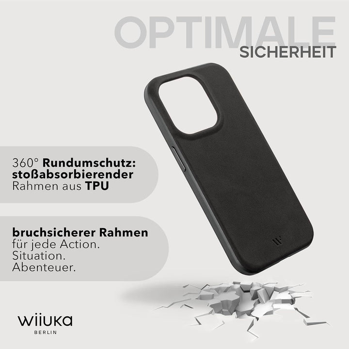 WIIUKA Hülle für iPhone 15 Pro, Leder aus Deutschland, Lederhülle extra Dünn, Premium Handyhülle, Ca