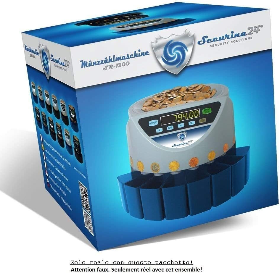 Münzzähler Geldzählmaschine Euro Münzen SR1200LC mit Abhülsung von Securina24 (schwarz - Goldlabel -