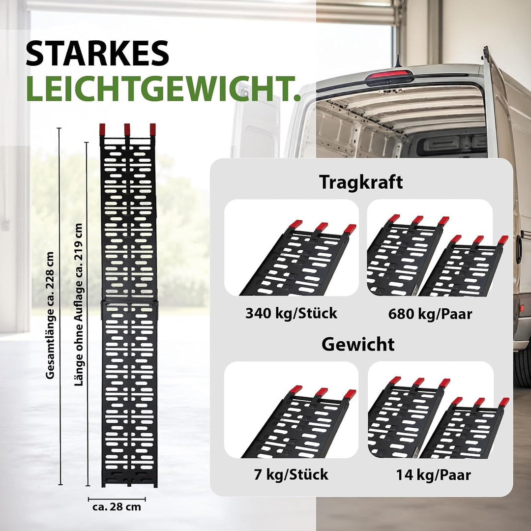 TRUTZHOLM 2 x Auffahrrampe klappbar 228 cm Traglast 680 kg Alu schwarz gelocht Motorradrampe Verlade