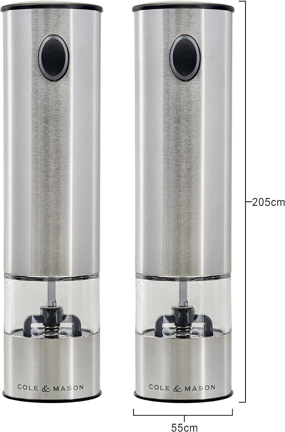 Cole & Mason H3004480 Battersea Elektrische Pfeffermühle / Salzmühle, 2er Set , Edelstahl / Acryl, 2