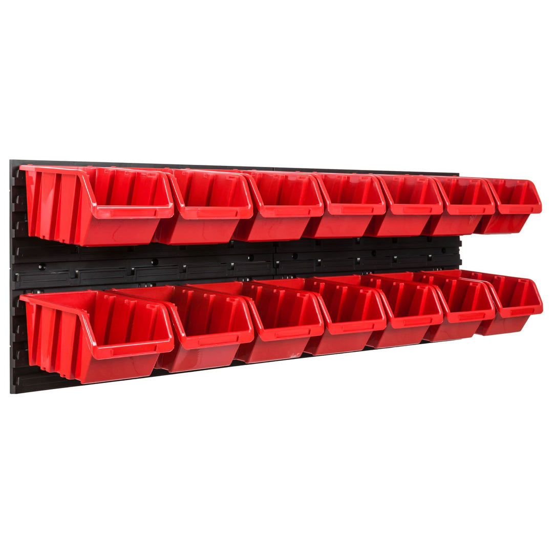 SimpleThing Lagersystem Werkstattregal | 115 x 39 cm | 14 stck. Box | Wandregal mit Stapelboxen - Wa