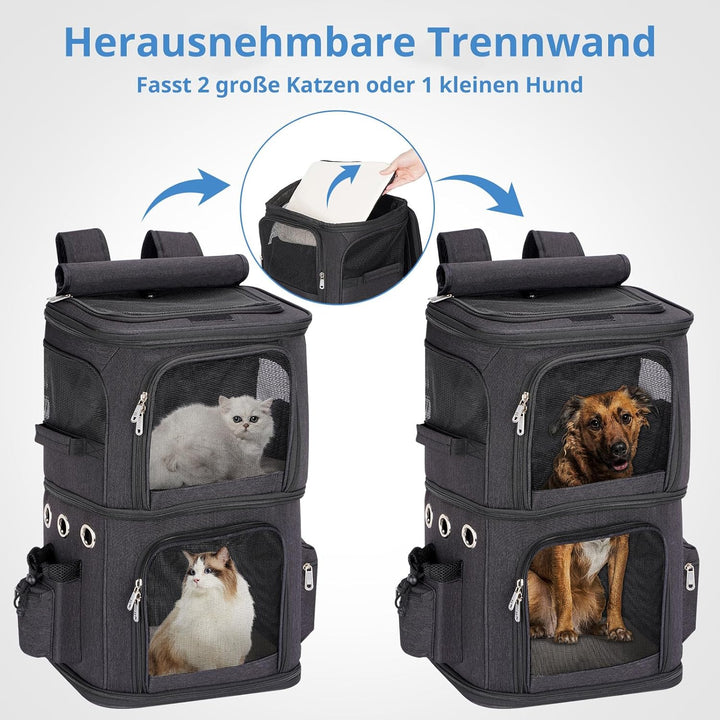 Katzenrucksack Grosse Katzen bis 12kg, Katzentransportbox für 2 Katzen, kleine Hunde und Kaninchen,