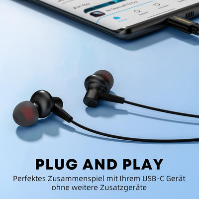 USB C Kopfhörer, In Ear Kopfhörer HiFi-Klang Magnetische USB C Headset mit Mikrofon, USB C Anschluss