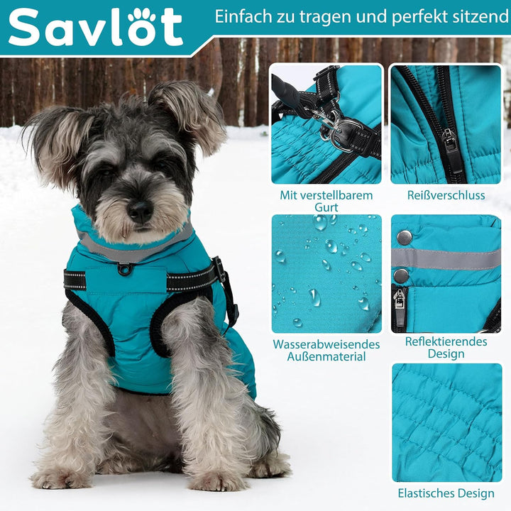 Savlot Warmer Hundemantel wasserdichte Hundejacke Gemütliche Hunde- und Katzen-Schneejacke Reissvers