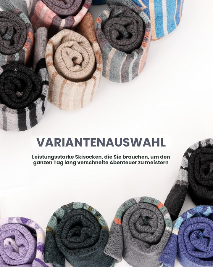 OutdoorMaster 2 Paar Unisex Merinowolle Skisocken für Damen &amp; Herren, Winter Snowboarding Atmungsakt
