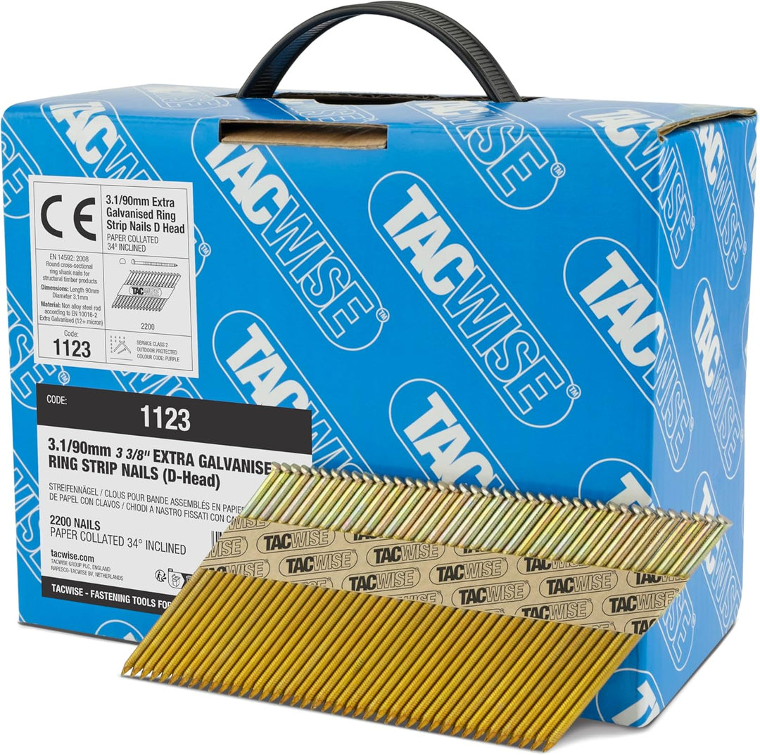 TACWISE 1123 Streifennägel Ring Verzinkt 3,1/90mm (2.200 Stück), Grey, 2200 x 3.1 / 90mm 2200 Stück,