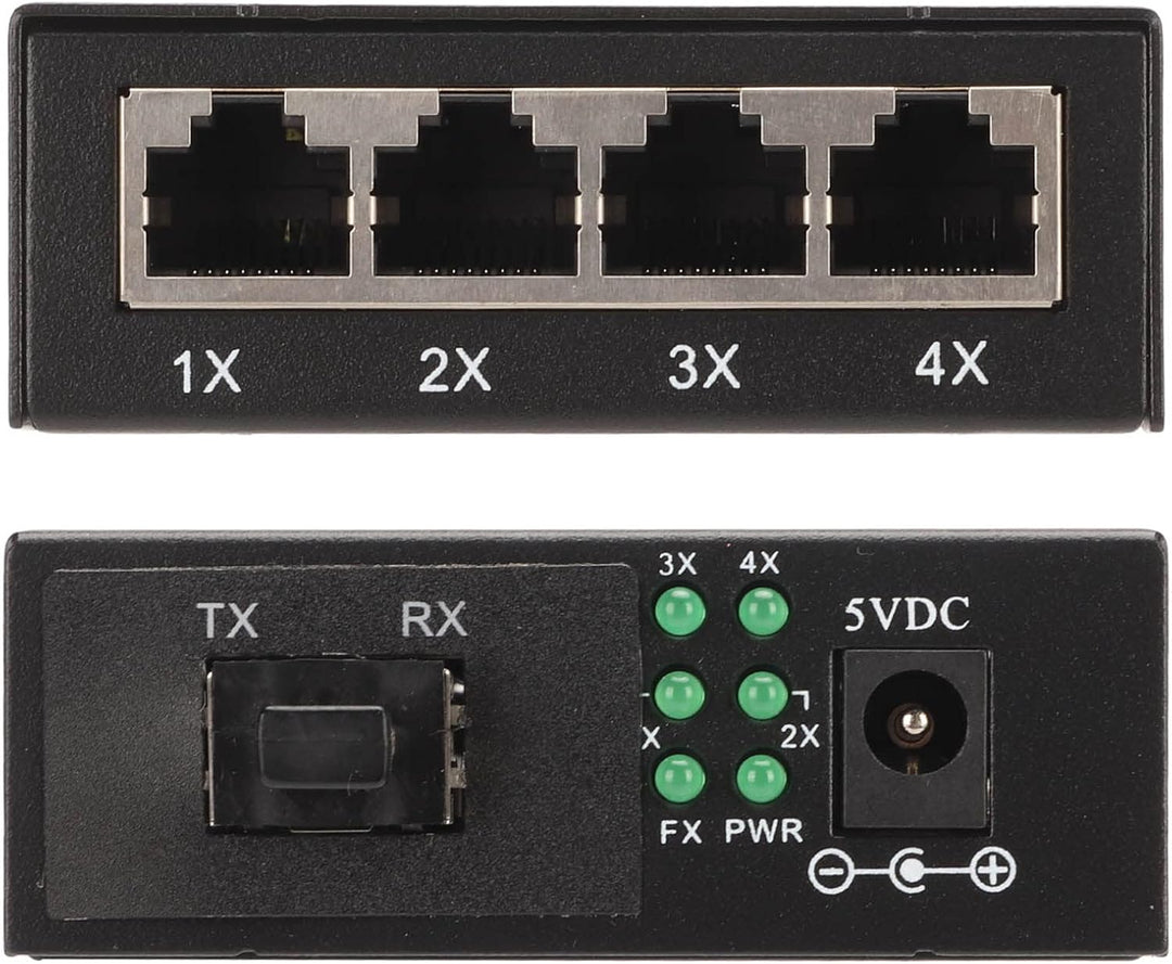 Medienkonverter, Gigabit 1 SFP-Port, 4 RJ45-Ports, 10/100/1000Base TX auf 1000Base FX, 25 km Reichwe