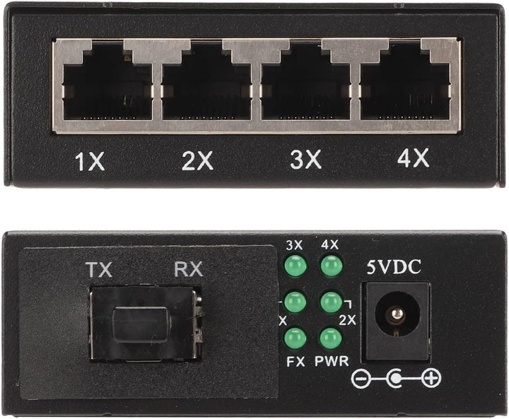 Medienkonverter, Gigabit 1 SFP-Port, 4 RJ45-Ports, 10/100/1000Base TX auf 1000Base FX, 25 km Reichwe