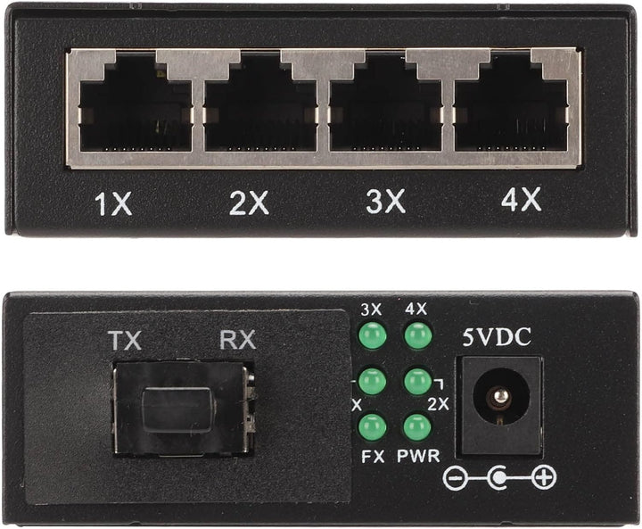 Medienkonverter, Gigabit 1 SFP-Port, 4 RJ45-Ports, 10/100/1000Base TX auf 1000Base FX, 25 km Reichwe