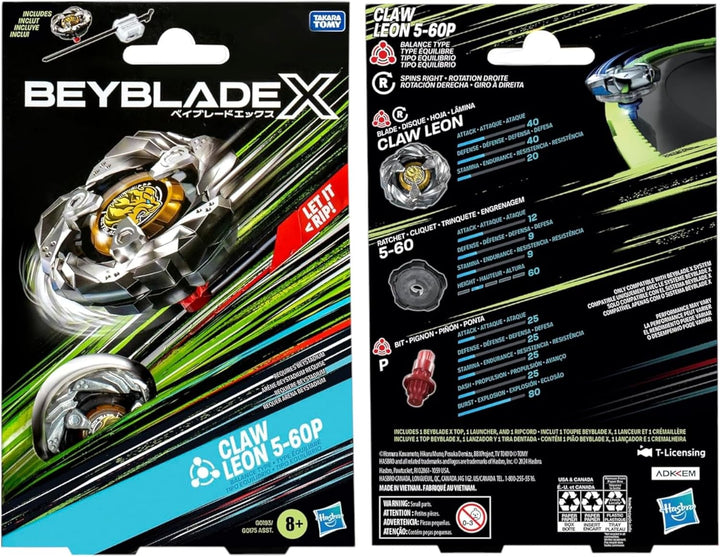Beyblade X Claw Leon 5-60P Starter Pack Set, Balance Type Rechtsdrehendes Top und Launcher, Kampfspi