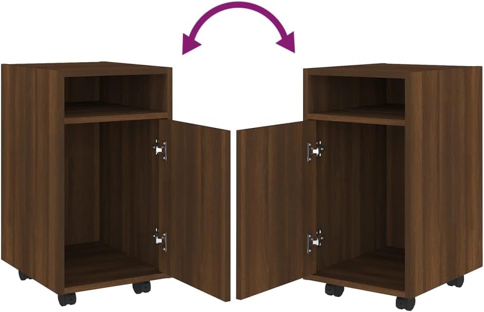 Nachttisch mit 2 Fächern, Beistellschrank mit Rollen, Kleiner Schrank, Büroschrank, Rollcontainer, B