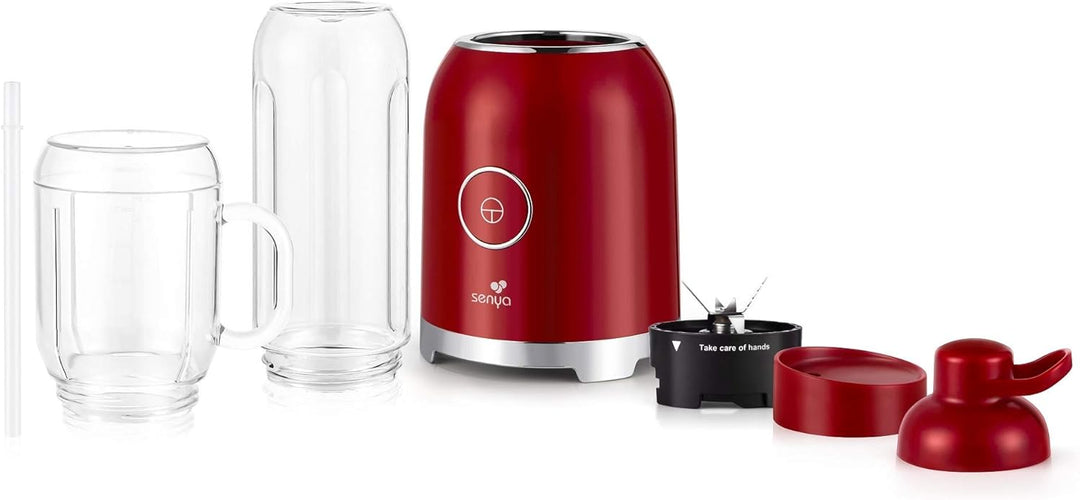 Senya Standmixer Smoothie mit 2 tragbaren Flaschen, Rot, Juicy Delight 250 W, 6 Klingen aus Edelstah