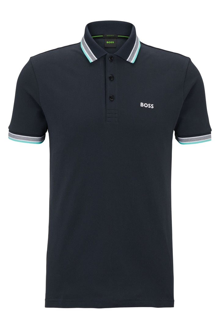 BOSS Herren Paddy Poloshirt aus Bio-Baumwolle mit Logo Dunkelblau L