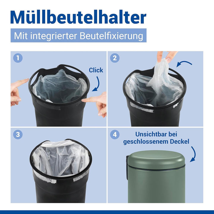 WENKO Treteimer Mod. Leman, 3 Liter, mit herausnehmbarem Einsatz, aus lackiertem Stahl, 17 x 25 x 22