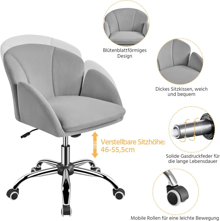 Yaheetech Bürostuhl aus Samt, Schreibtischstuhl Ergonomisch bis 136 kg Belastbar, Drehstuhl Höhenver