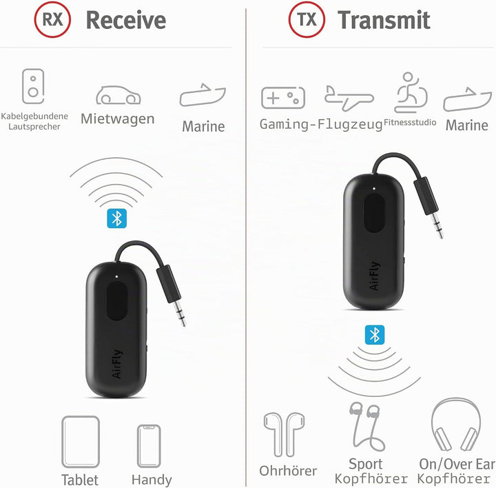 Twelve South AirFly Pro Bluetooth Wireless Audio Transmitter/Receiver für bis zu 2 AirPods/Wireless