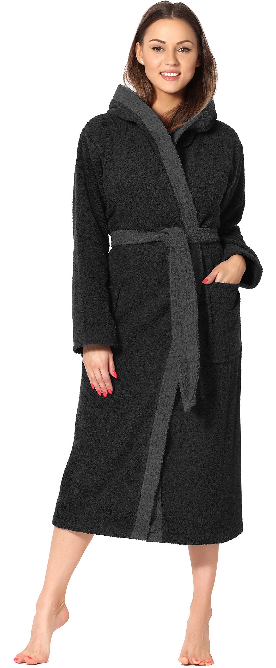 Ladeheid Damen Frottee Bademantel aus 100% Baumwolle LA40-102 XL Schwarz-30/Dunkelgrau-12, XL Schwar